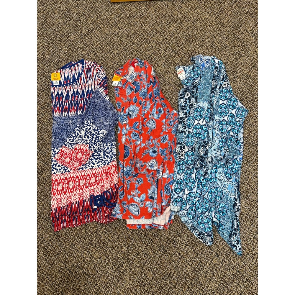 Ruby Rd Woman 1X Lot 3 Tops Blue Paisley Red Floral Ikat Embellished Drawstring